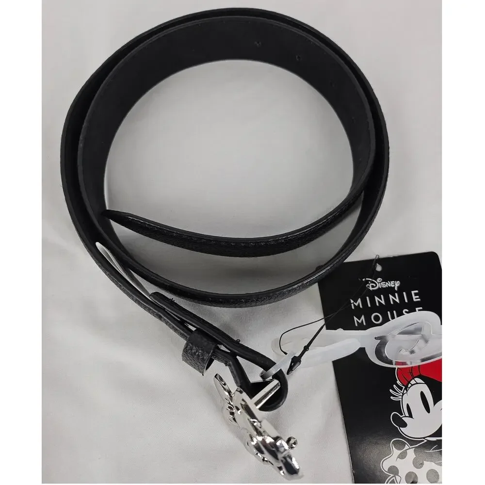 DISNEY 2024 MINNIE MOUSE BLACK VEGAN LEATHER BELT – POLISHED BOW BUCKLE - SIZE M